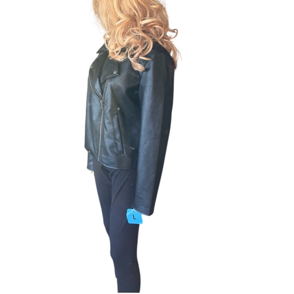 🔥🔥🔥LEVI STRAUSS Women’s Black Faux Leather Fully Lined Moto Jacket Grunge Punk - Picture 6 of 15